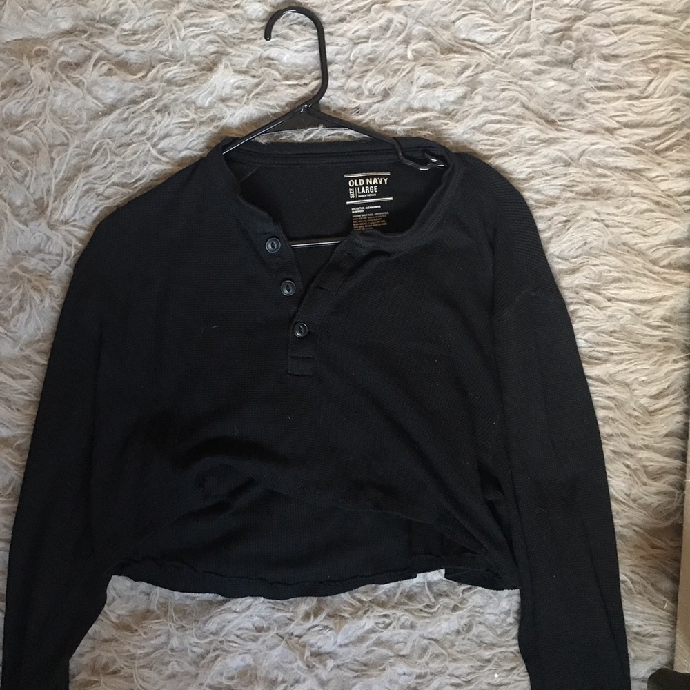 Black button down cropped waffle sweater